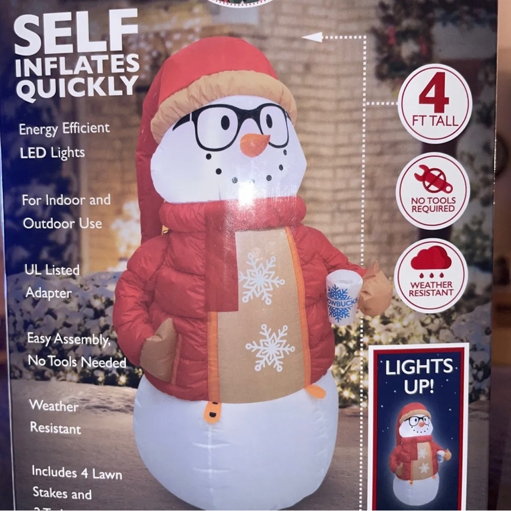 4ft Snowman Drinking Coffee Christmas Inflatable